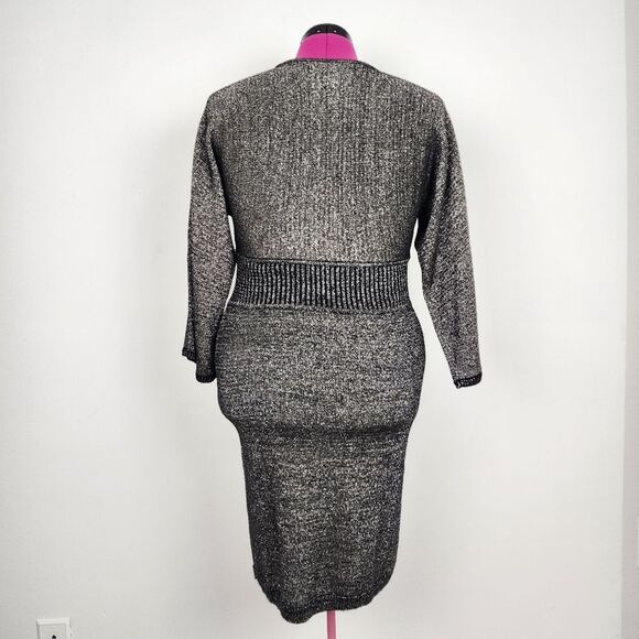 Marc New York Andrew Marc Metallic Dress Kimono Bodycon Knit Stretchy Shimmer M - Picture 9 of 16